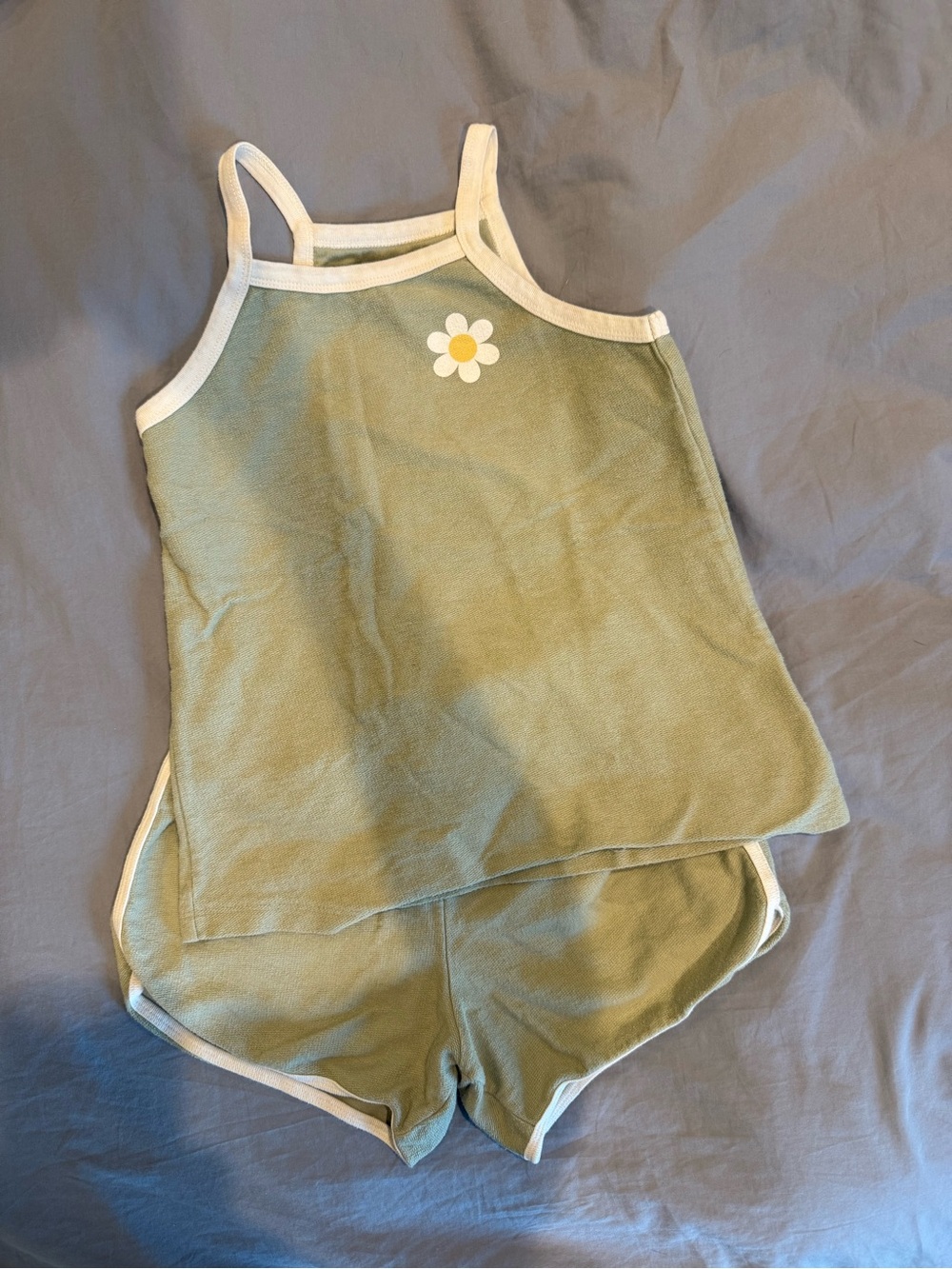 Girls Green Daisy Trim Tank Top - Tiny Whales